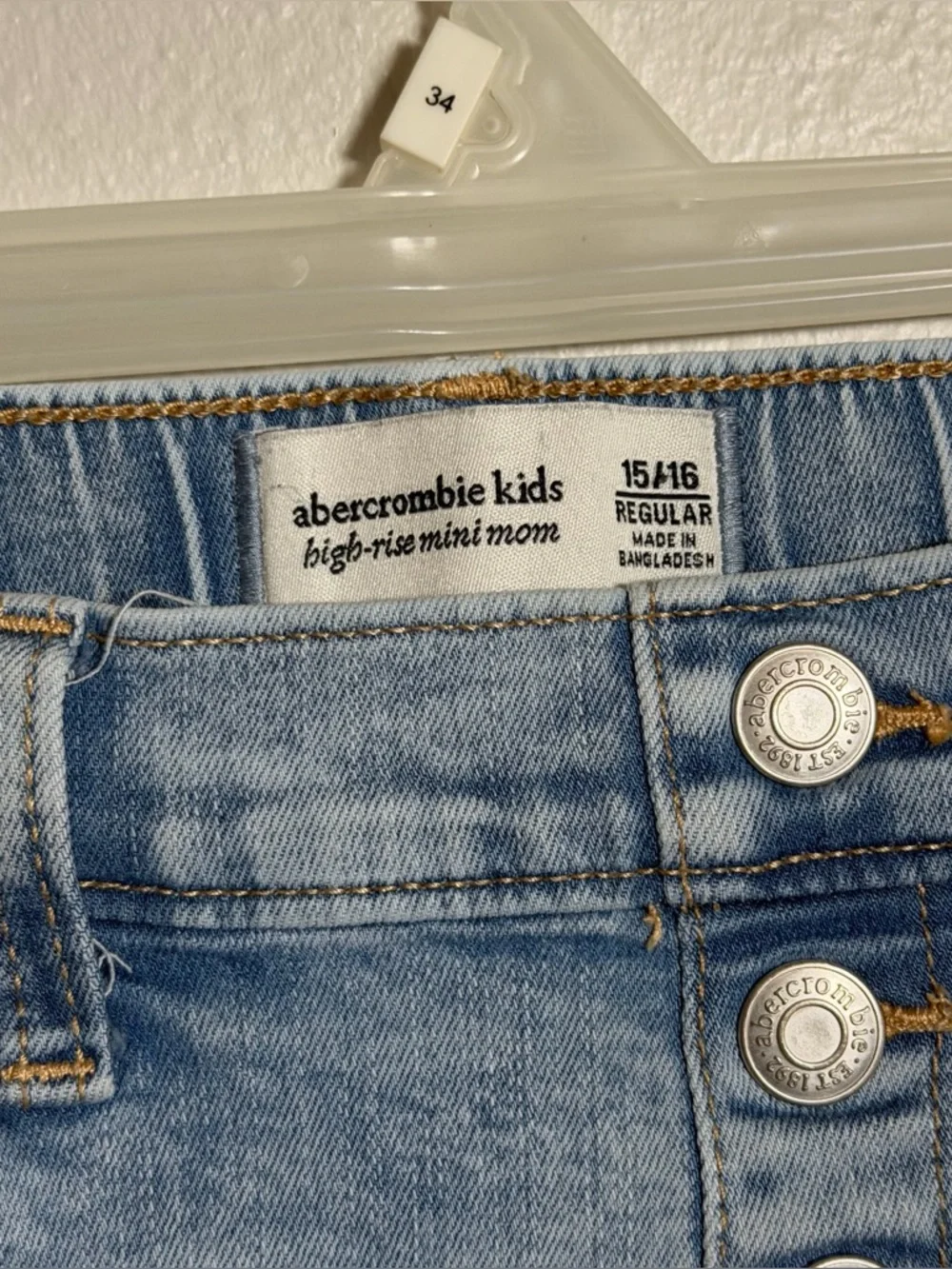 Abercrombie Kids Girl‎ Denim High-Rise Mini Mom Distressed Jeans Pull on 15/16